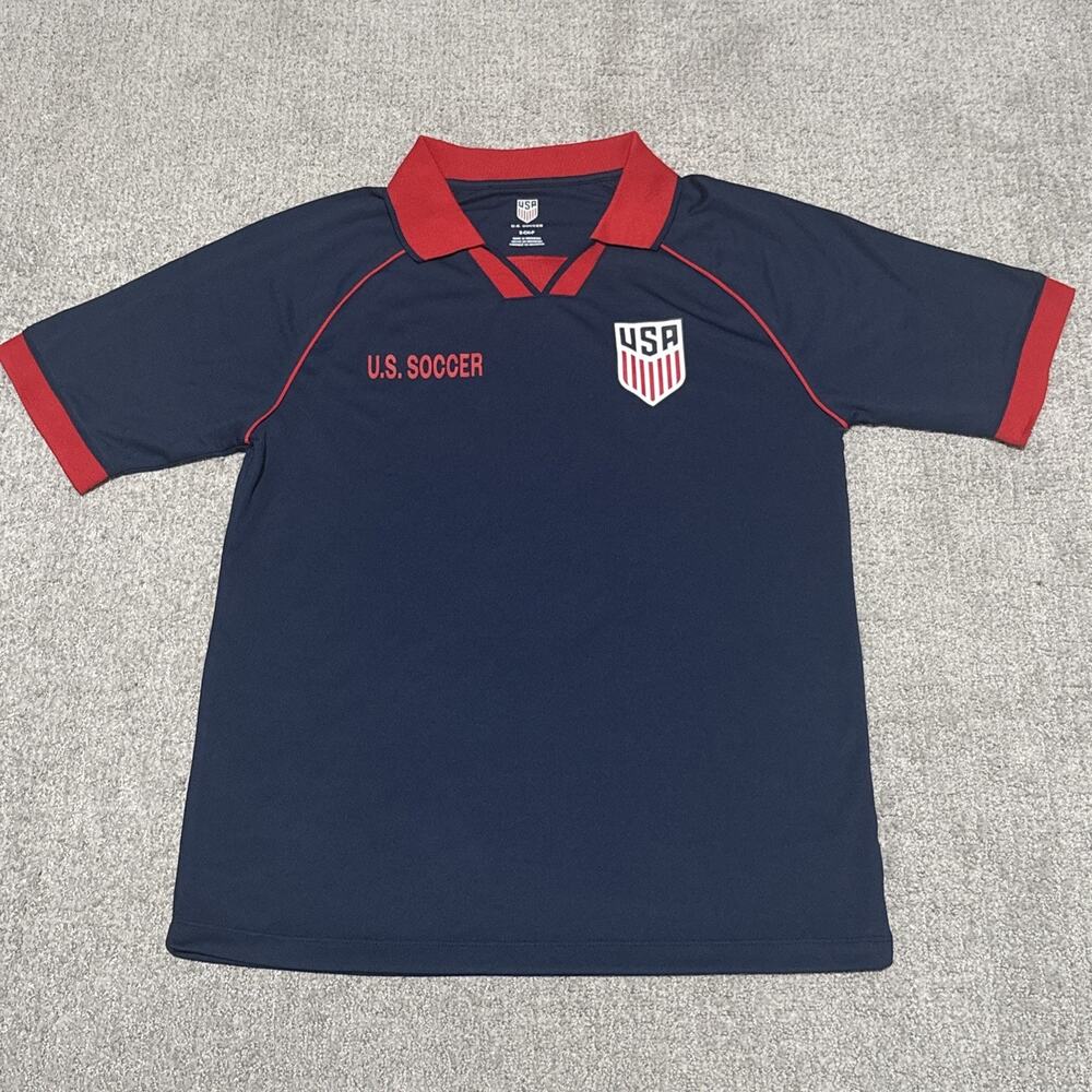 Icon Sports USA Soccer polo shirt navy blue & red collar Size Small